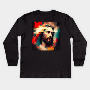 Dramatic Jesus Christ Portrait Illustration Kids Long Sleeve T-Shirt